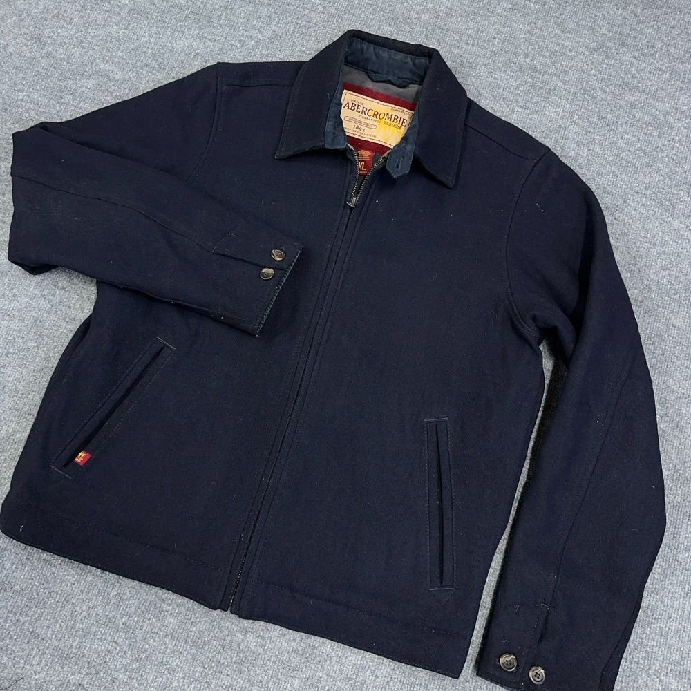 Vintage Abercrombie Fitch Navy Wool Blend Coat Jacket Men XL Full Zip Heavy Y2K